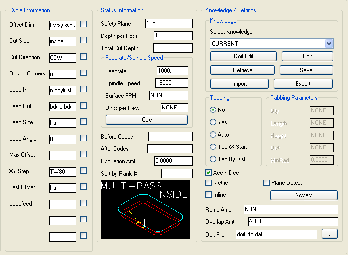 Multi-Pass Inside cycle parameters