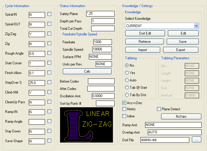 Linear Zig Zag parameters.