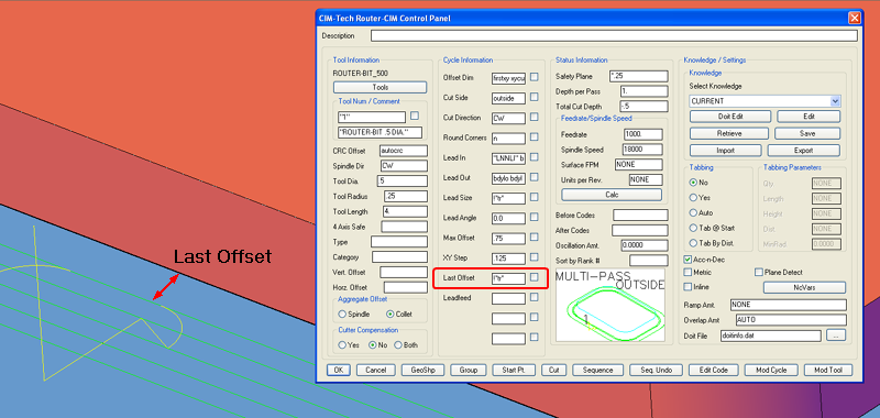 Last Offset distance on Multi-Pass Outside tool path.