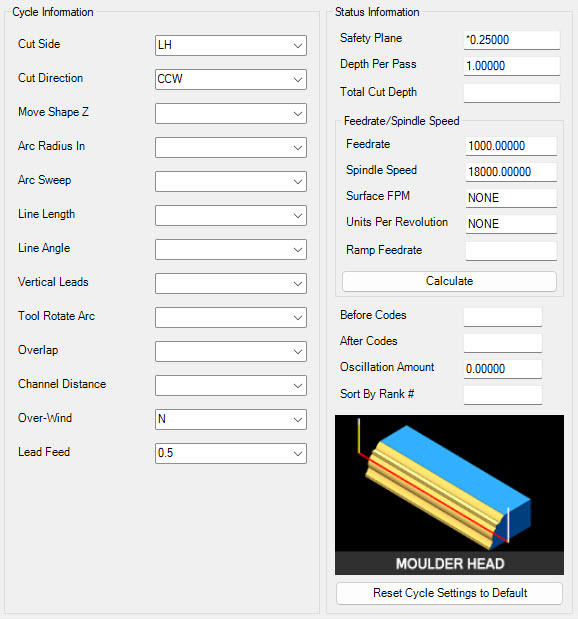 Moulder Head parameters.