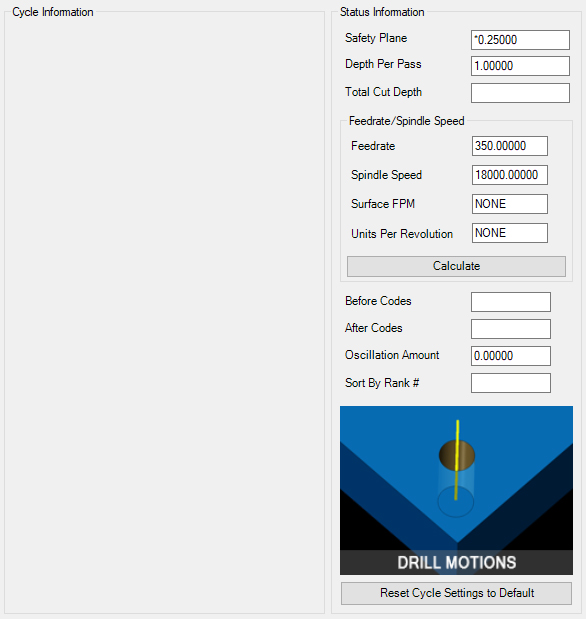 Drill Motions Cut Cycle Parameters