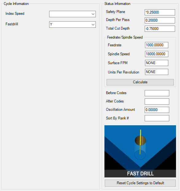 Fast-Drill Cut Cycle Parameters