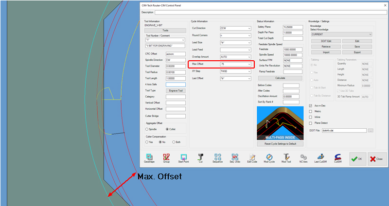 Max. Offset on Multi-Pass Inside tool path.