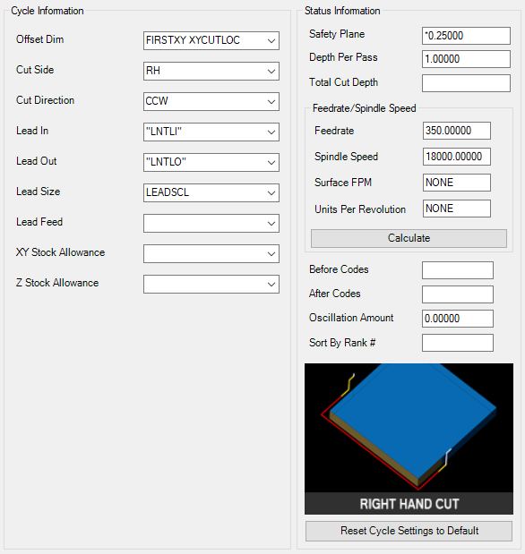 Right-Hand Cut parameters.