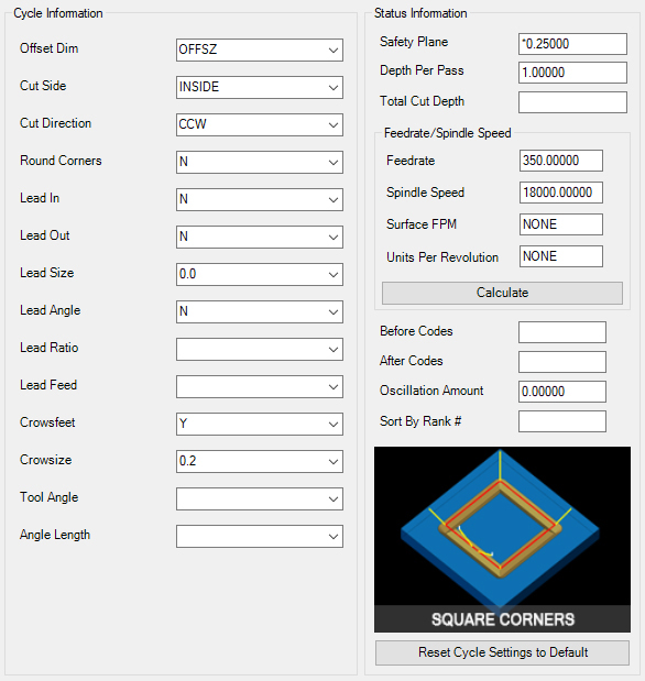 Square Corner parameters