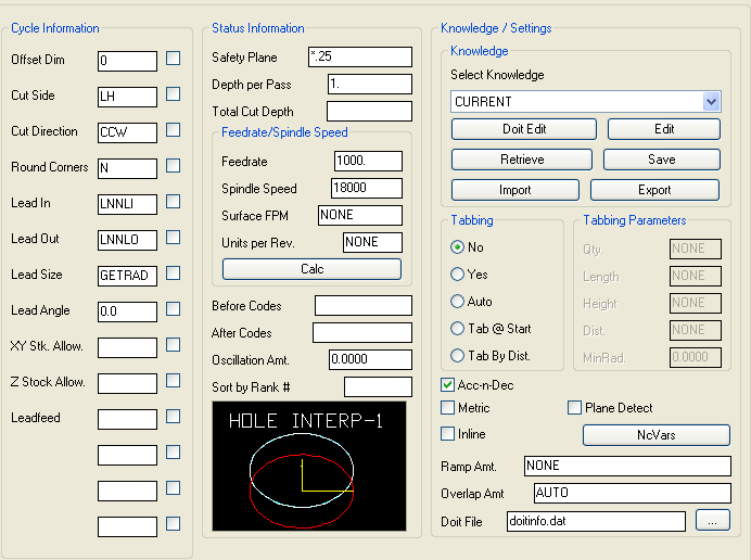 Hole-Interpolation-1 parameters.