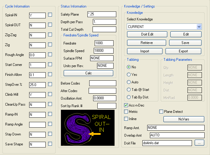 Spiral Out2In parameters.