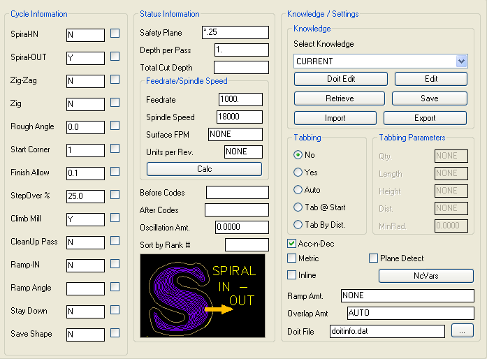 Spiral In2Out parameters.