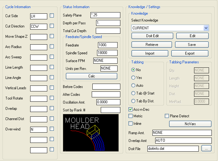 Moulder Head parameters.