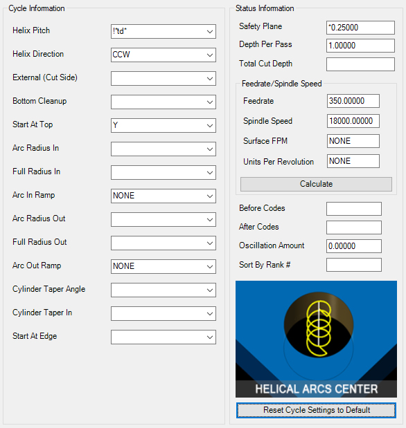 Helical Arcs Center Parameters