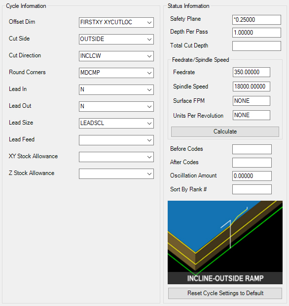 Incline-Outside cycle parameters