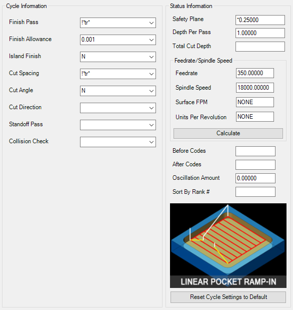 Linear Pocket Ramp parameters.