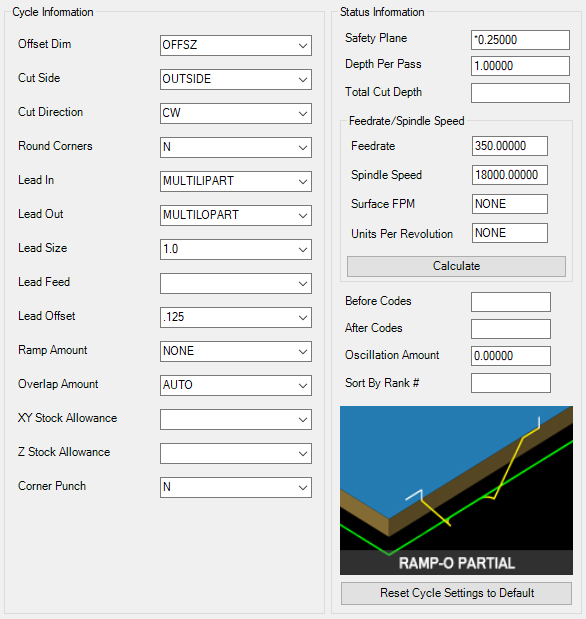 Ramp-Outside Partial cycle parameters