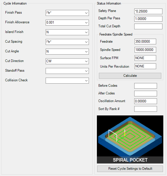 Spiral Pocketing Parameters.