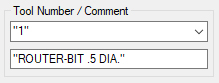Tool number and comment