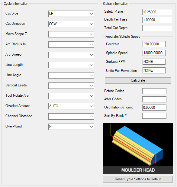 Moulder Head parameters.