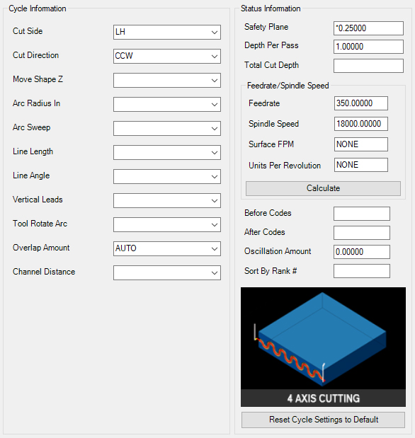 4th Axis Cutting parameters.