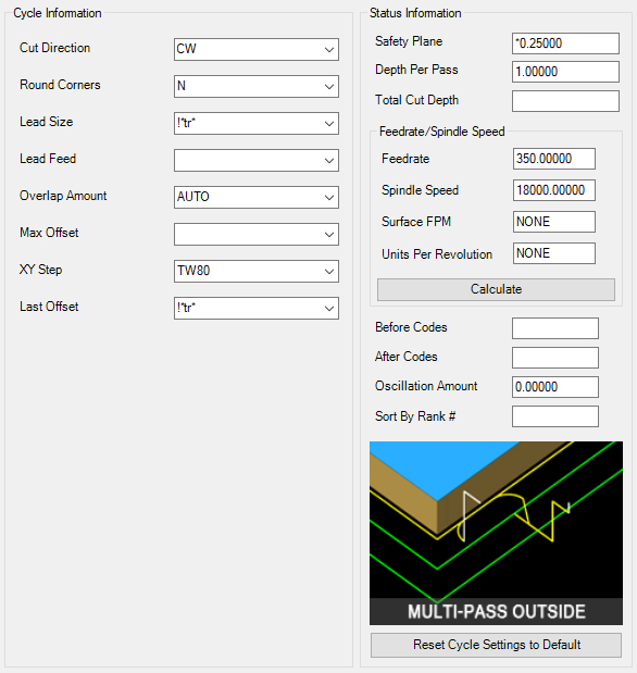 Multi-Pass-Outside cycle parameters