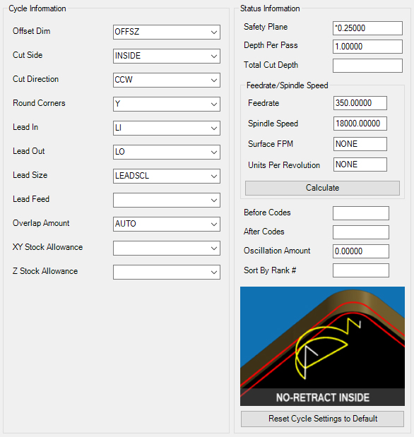 No-Retract-Inside cycle parameters