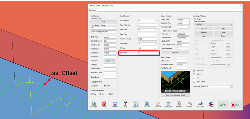 Last Offset distance on Multi-Pass Outside tool path.