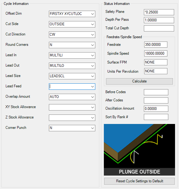 Plunge-Outside cycle parameters