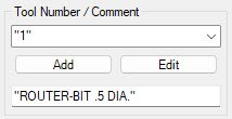 Tool number and comment